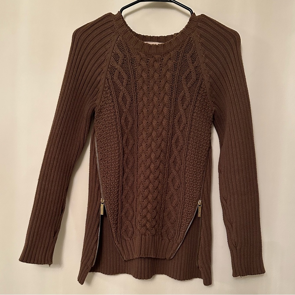 SOLD Michael Kors Brown Knit Sweater w/ Zipper Detailing